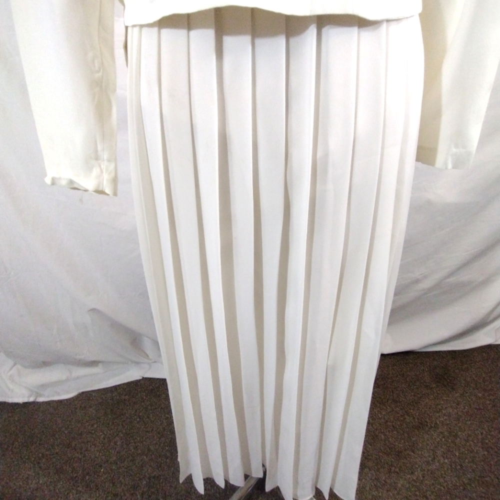 Midi Dress+Jacket, Vintage Open Crop, Long Sleeve, Ivory, Lace, Pleats, Straps,8 - Picture 12 of 16